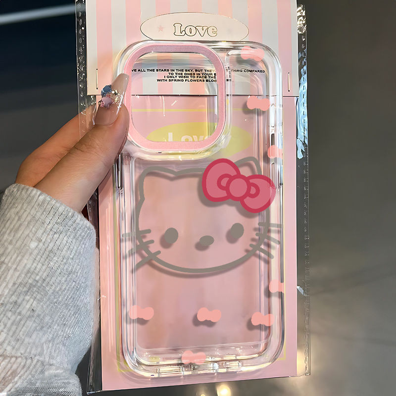 Bow Hello Kitty Pattern เคสโทรศัพท ์ ซิลิโคนใสเหมาะสําหรับ iPhone x/xs/xr/xsmax/7/8plus/11Promax/12/13/14Promax/15 เคสป ้ องกันแบบรวมทุกอย ่ างกันกระแทก