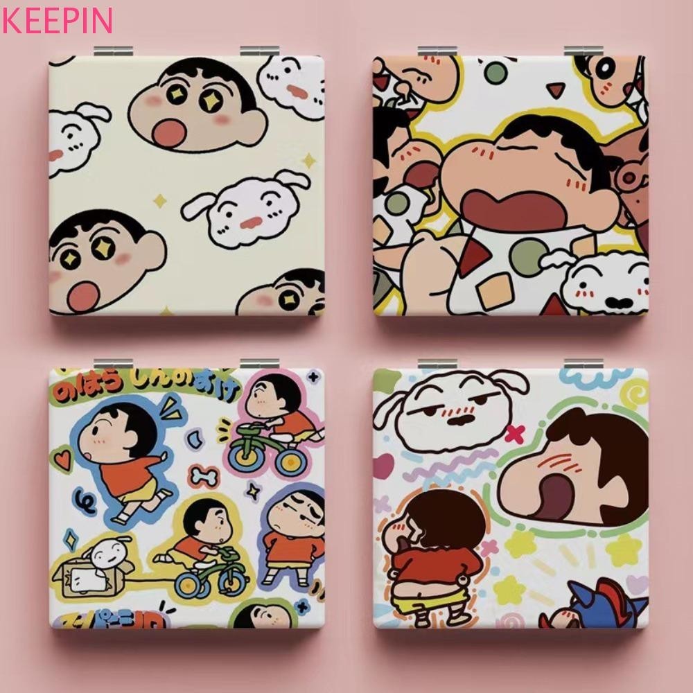 Keepin Crayon Shin-Chan กระจกขนาดเล็ก,พับพุดดิ้งสุนัขอะนิเมะการ์ตูนพุดดิ้งกระจกสุนัข,อะนิเมะการ์ตูนแบบพกพาน่ารักแบบพกพาพับกระจกเครื่องสําอางเครื่องมือ