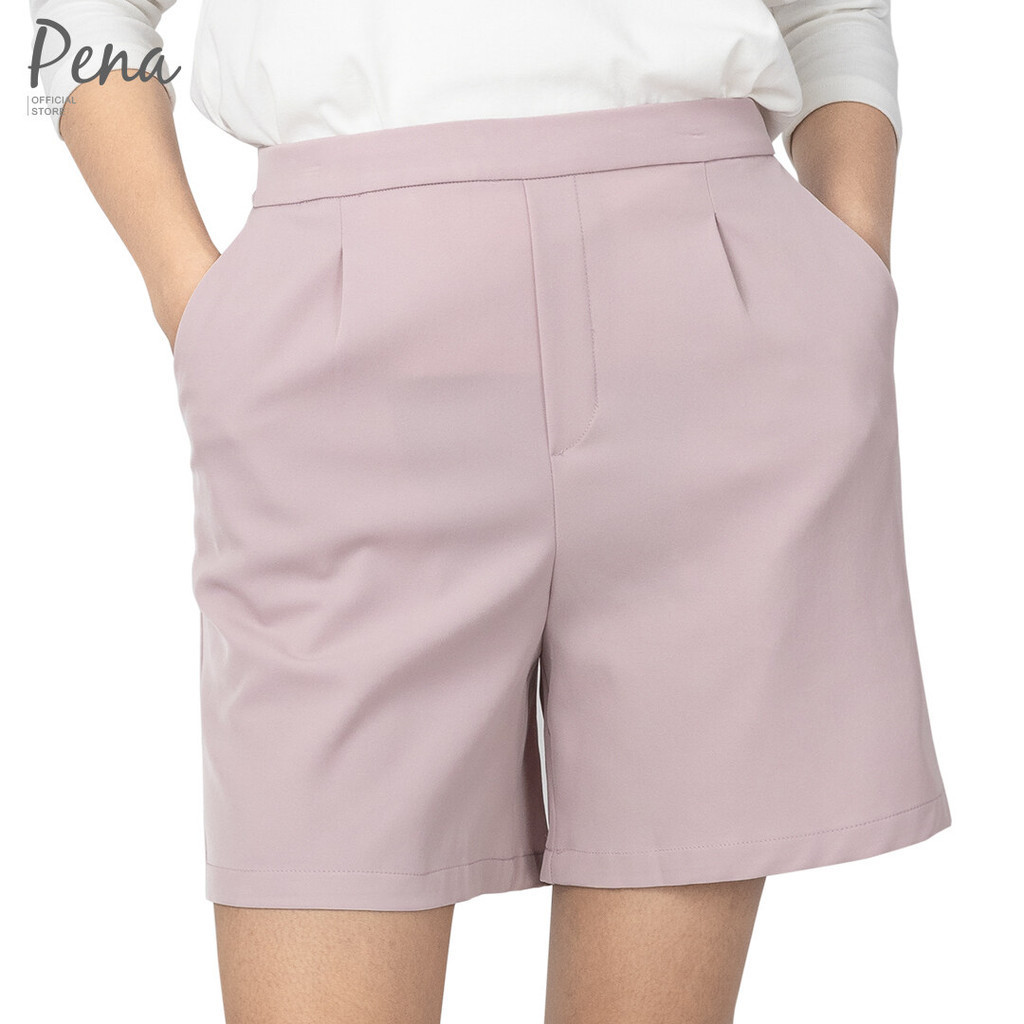 Pena house กางเกงขาสั้นลำลอง ขอบเอวสม๊อคหลัง สีพื้น NEW-PSPS001