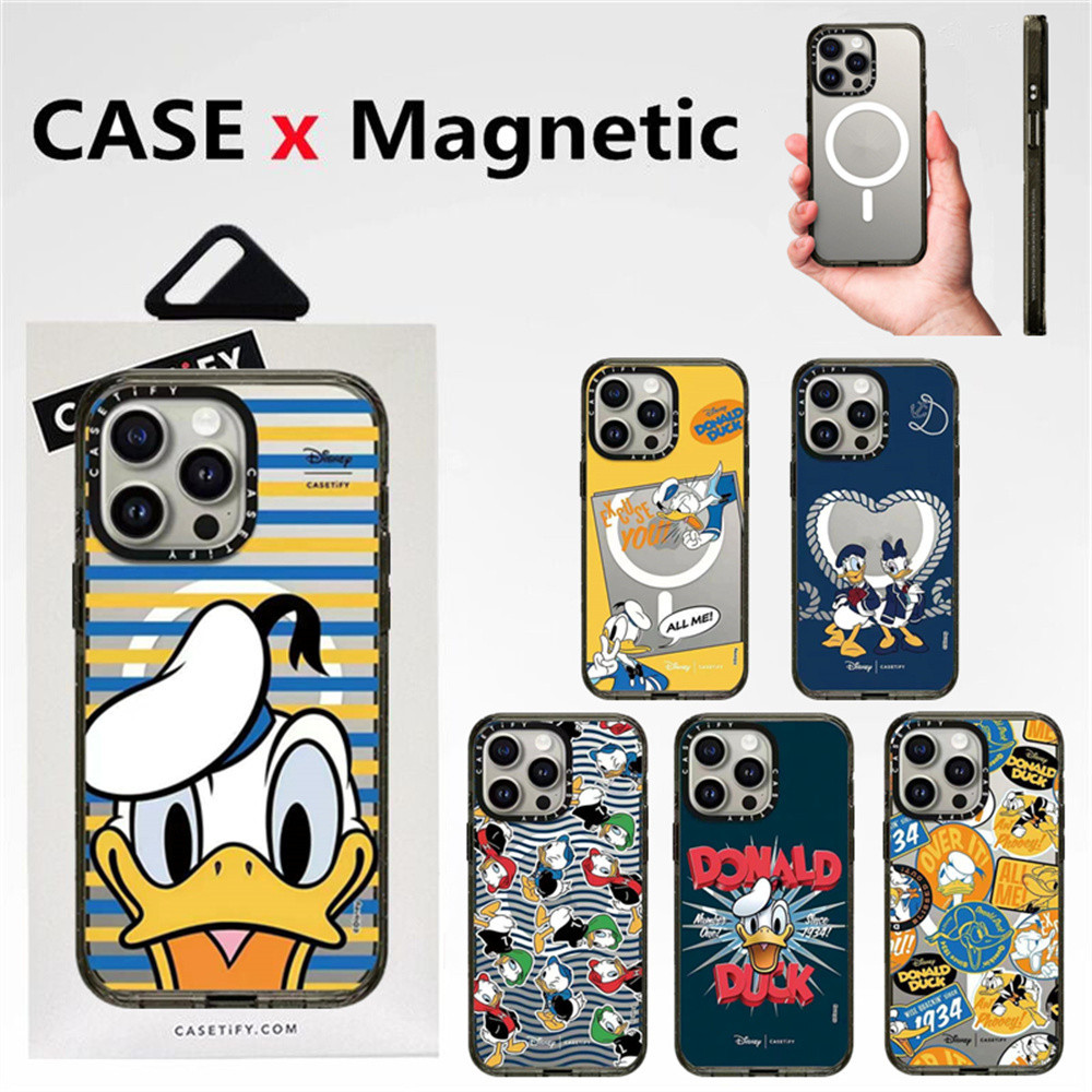 Casetifg Joint Donald Duck ชาร์จแม่เหล็กเคสโทรศัพท์พร้อมกล่องสําหรับ iPhone 16 12 13 14 15 Pro Max 16 Plus Clear ปลอกกันกระแทกซิลิโคนป้องกันอะคริลิคปกหลัง