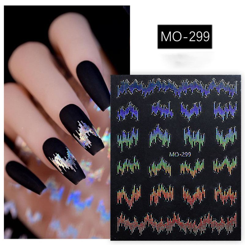3d สีสะท้อนแสงแฟลชผ้าไหมนูนสติกเกอร์เล็บ 1 ชิ้น Gold Sliver Disco Wave Line ตกแต่งเล็บสําหรับ Party