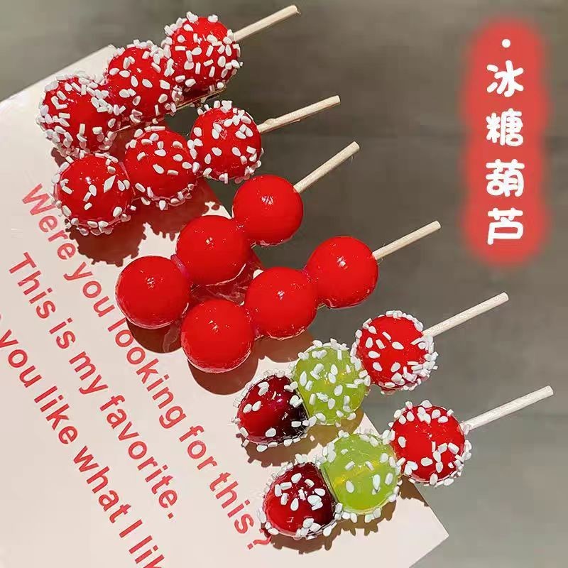 Candied Haws Hairpin เด ็ กสนุกจําลองอาหาร Hairpin น ่ ารักสีแดง Headdress หญิง