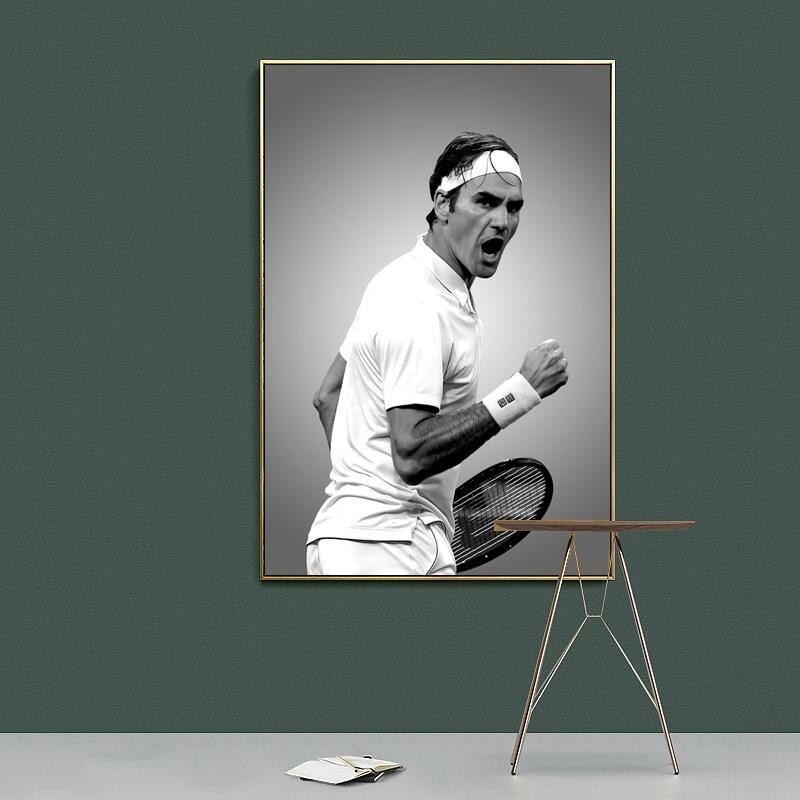 Roger Federer Rafael Nadal โปสเตอร ์ และพิมพ ์ สีดําและสีขาวเทนนิส Superstar ผ ้ าใบ Wall Art ภาพสําหรับห ้ องนั ่ งเล ่ นตกแต ่ งบ ้ าน