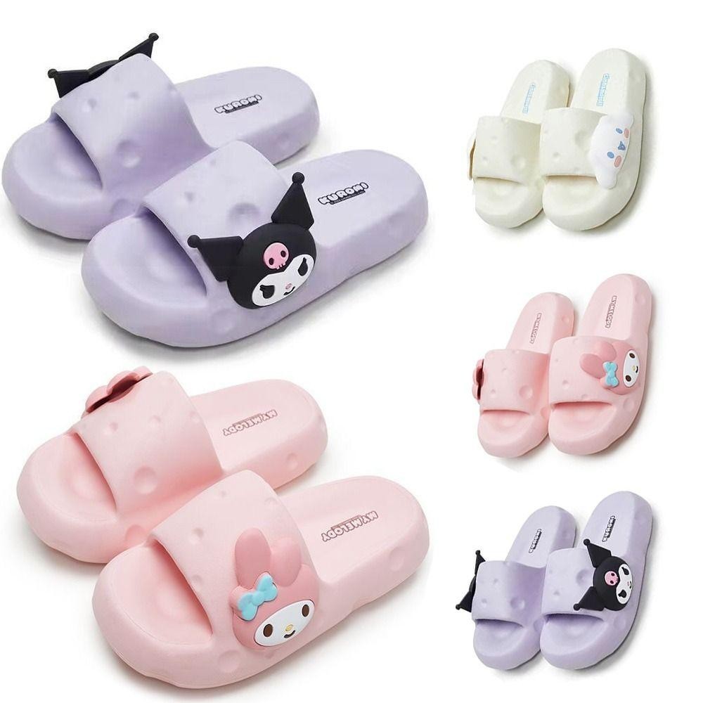 Just Kawaii รองเท้าแตะเด็กผู้หญิง, Kuromi My Melody Cinnamoroll รองเท้าแตะหอพัก,ทุกวัน Anti-Slip การ์ตูนนุ่มหนารองเท้าในครัวเรือน Home