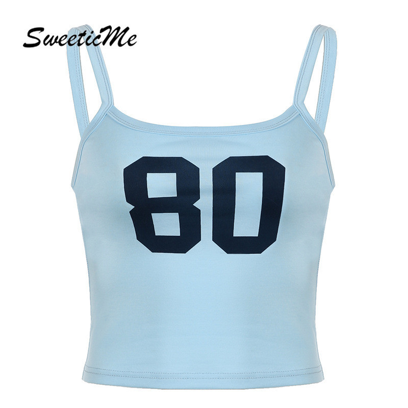Sweeticme ผู้หญิง 2024 ใหม่แฟชั่นจํานวนพิมพ์ Slim Fit กีฬา All Match เสื้อกล้าม Camisole