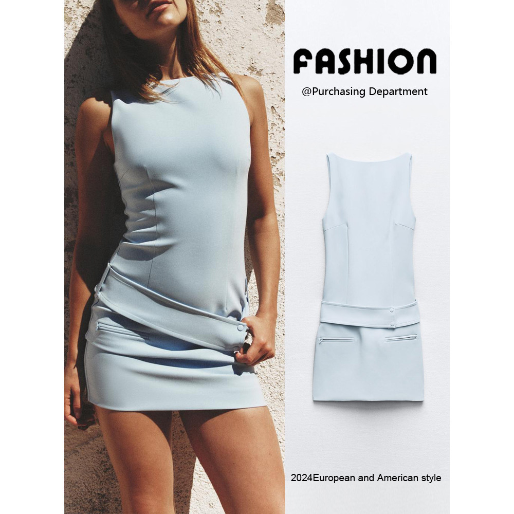 Zara2024 ฤดูร ้ อนผลิตภัณฑ ์ ใหม ่ ผู ้ หญิงสวมใส ่ พร ้ อมเข ็ มขัดชุดสั ้ น 2709777 420