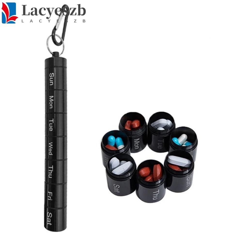 Lacyeszb ตลับยา 7 วัน, อลูมิเนียมอัลลอยด์กล่องยารายสัปดาห์แบบพกพา,สไลด์วางซ้อนกันได้นํากลับมาใช้ใหม่ช่องขนาดใหญ่มินิภาชนะบรรจุยาโลหะเดินทาง