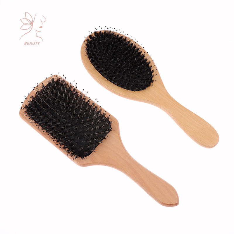 [maybeauty] แปรงขนหมูป่าผู้หญิงไม้ไม้ไผ่แปรงผม Professional Curly ถุงลมนิรภัยแปรงหนังศีรษะหวีสําหรับผม Beauty Care Salon เครื่องมือ {TH}