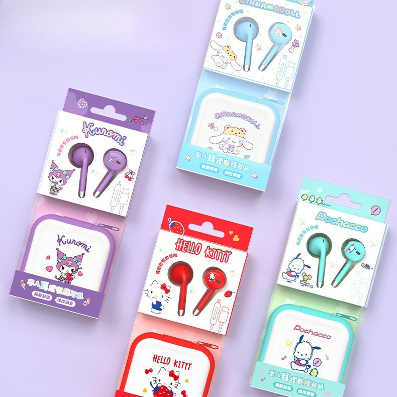 ใหม ่ Sanrio Girls Heart หูฟังแบบมีสายครึ ่ งในหูแบบพกพาพร ้ อมกล ่ องเก ็ บหูฟังหูฟัง