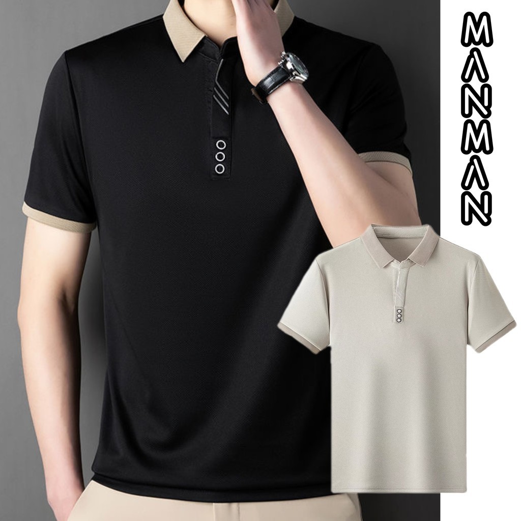 MANMAN สีจับคู ่ เสื ้ อปกเหมาะสําหรับธุรกิจเล ่ นผู ้ ชายเสื ้ อโปโลลําลองผู ้ ชายเสื ้ อระดับไฮเอนด ์