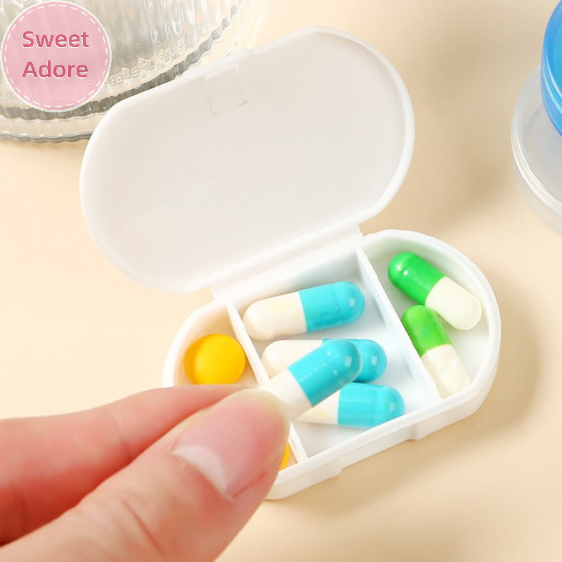 Sweetadore กล่องยายาแบบพกพากล่องยาแท็บเล็ต Splitter Holder Storage Organizer คอนเทนเนอร์กรณี Pillbox 3-Grids Mini Dispenser TH