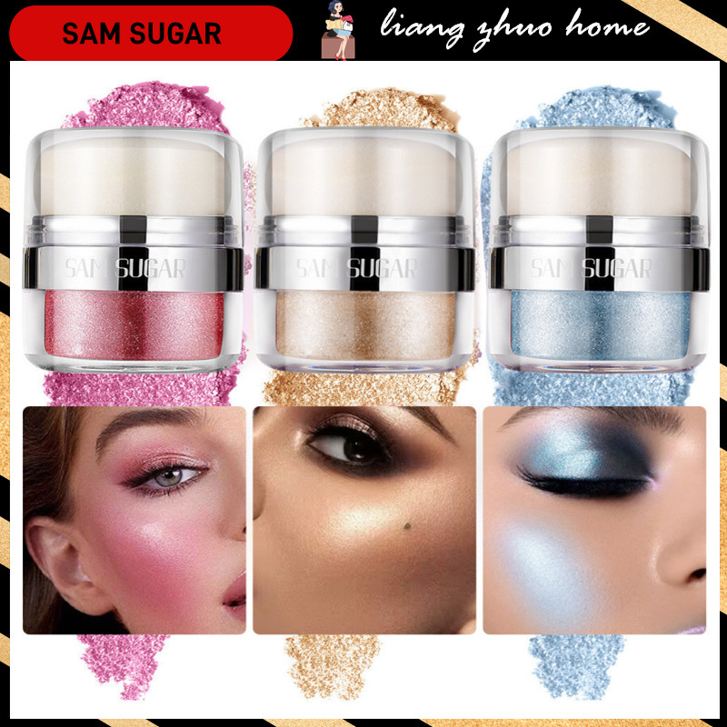 Sam SUGAR 8 สี Highlighter Powder Polvo De Hadas Body Glitter Powder Shimmer Contour Blush Sparkling แต่งหน้าสําหรับ Face Eye Body Highligh
