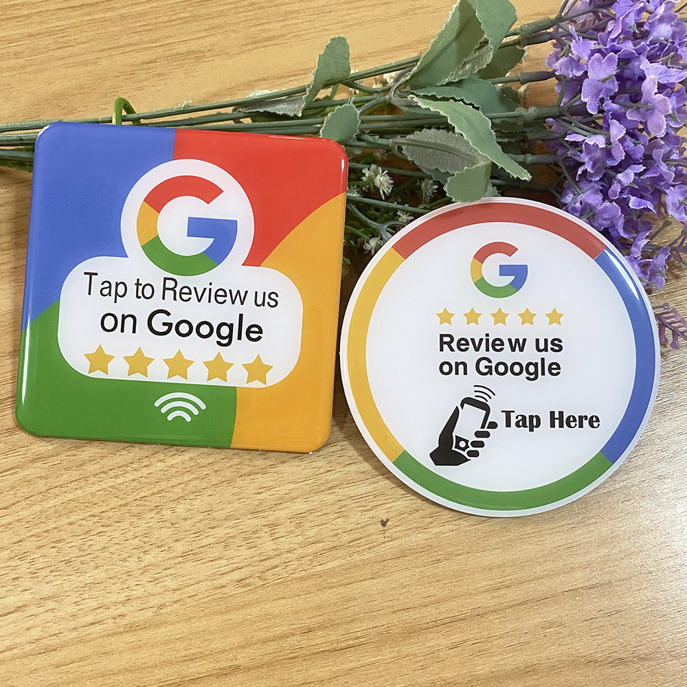 3.93" NFC Tap Google Review Sticker Square Round Shape Google Review Sticky Plate