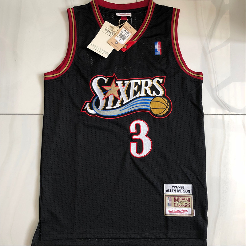 เสื้อบาสเก็ตบอลผู้ชายใหม่ 76ers 3 ALLEN IVERSON Jersey สีดํา