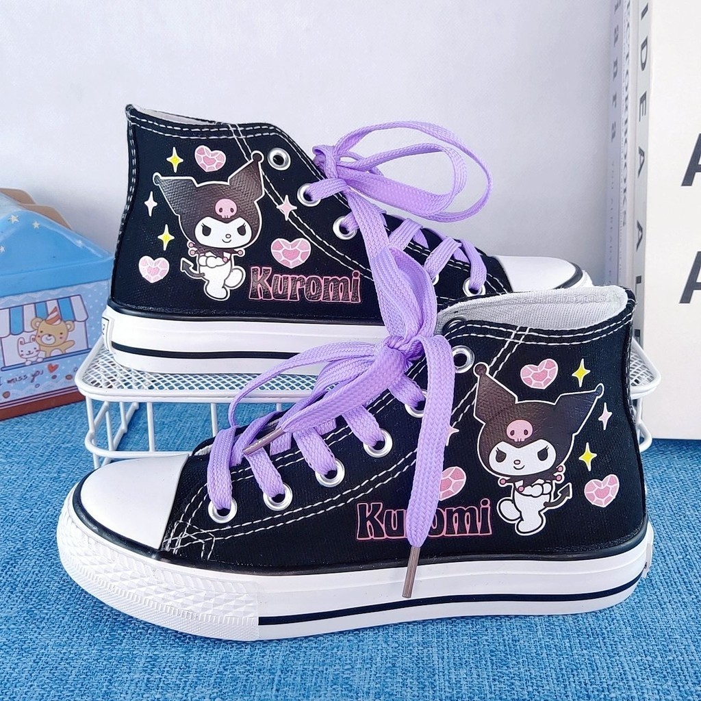 Alj สินค้าใหม่ Spike ตรง Shipment Kuromi High-Top หญิงผ้าใบรองเท้านักเรียน All-Match Hand-Painted รองเท้าผ้าใบการ์ตูนอะนิเมะนักเรียน Edition โรงเรียนประถมศึกษา Stu