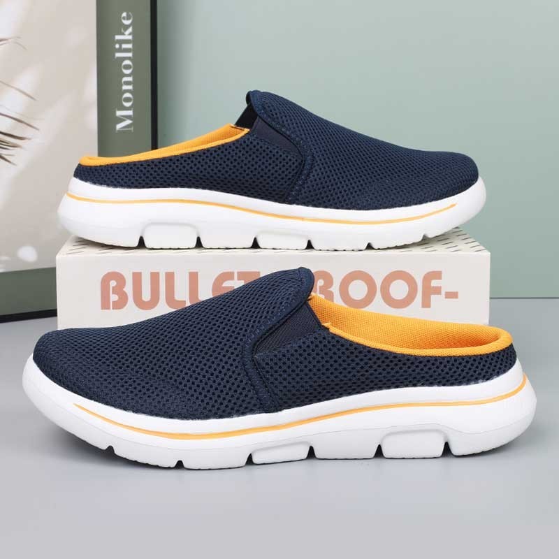 [35-48] คู่น้ําหนักเบา รองเท้าครึ่งตาข่ายผู้ชาย Slip on shoes Causal shoes สําหรับผู้หญิงผู้ชาย