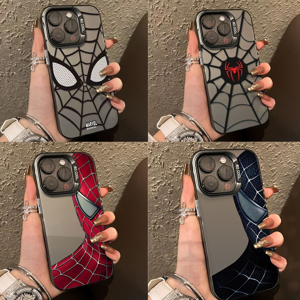 Cool Spider แว่นตาสําหรับ IPhone 15 11 12 13 14 PRO MAX 6 7 6S 8 14 15 Plus XR XS MAX 6SPlus 7Plus 6Plus 8Plus 14Plus 15Plus XSMAX SE อะนิเมะเลเซอร์ฝาครอบโทรศัพท์ TPU เต็ม