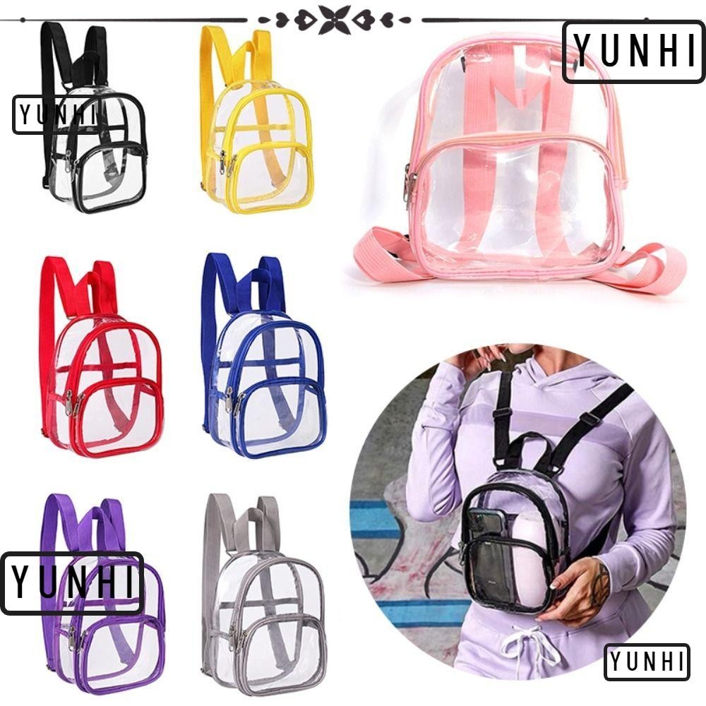 Yunhi กระเป๋าถือขนาดเล็ก, กระเป๋านักเรียนใสสีทึบ, ปั่นจักรยานลําลอง PVC มีซิป Mini Rucksack ผู้หญิง