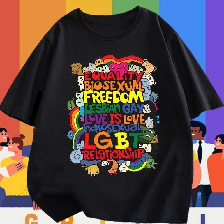 [พร้อมส่ง]🏳️‍🌈 Pride Month🏳️‍🌈 Lgbtแขนสั้น Rainbow  เสื้อ สิ ชุดปกติ สีดำ สีขาว สไตล์ หนาๆ ชีฟอง