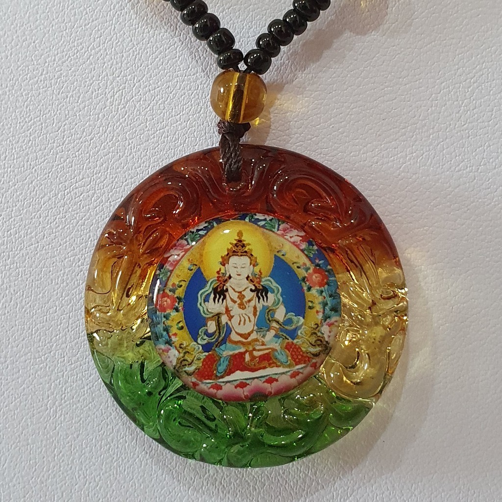 Colored Glaze ทิเบต Vajrasattva Amulet Pendent - / 牌 - แก้ว ภาษาจีนทอง ระดับประถมศึกษา