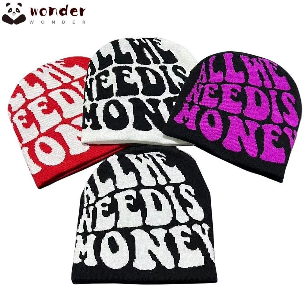 Wonder หมวกถักหมวก,ขนสัตว์อะคริลิคWarm Beanie Bonnet,ของขวัญY2kพิมพ์Insหมวกเย็นกลางแจ้ง