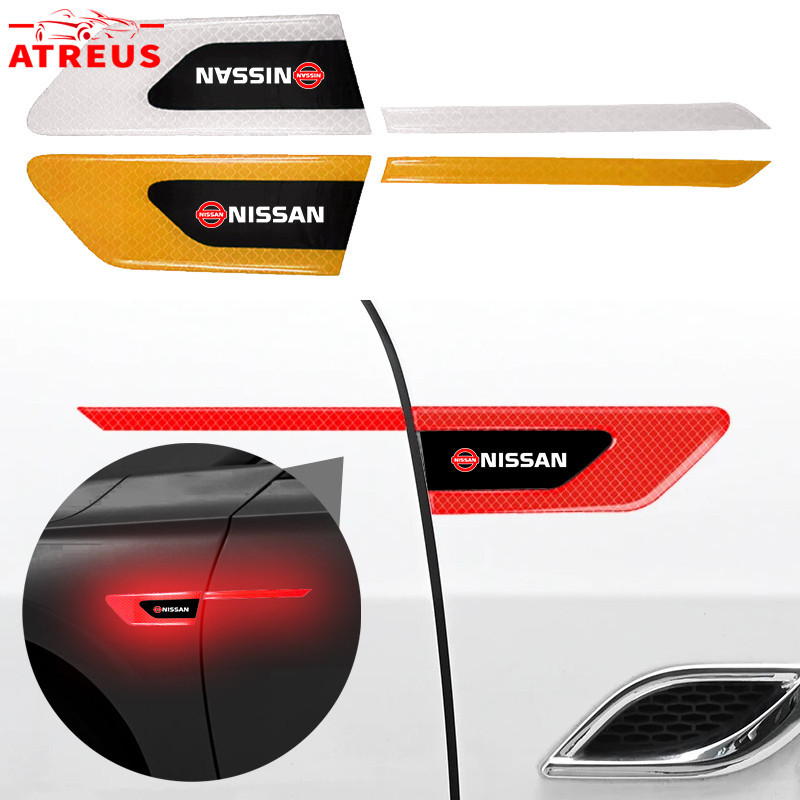 2 ชิ้น Nissan รถ Fender สติกเกอร์สะท้อนแสงคําเตือนความปลอดภัยสติกเกอร์ตกแต่ง Anti-Collision Scratch Protector สําหรับ Nissan March Juke Skyline Terra Livina หมายเหตุ Xtrail Magnite Kicks