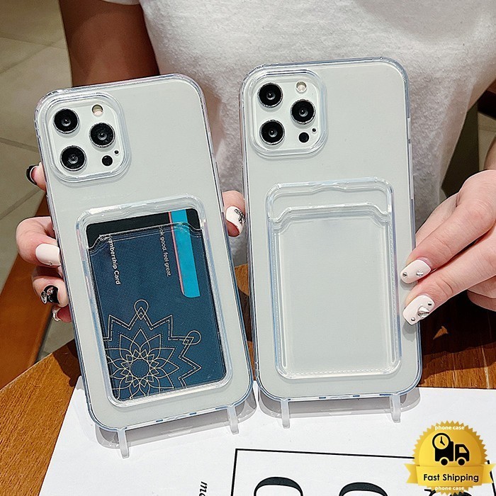 สำหรับไอโฟน11 เคส ที่ใส่บัตรแบบมีรู 15 12 13 14 pro max 6 7 8 15plus XR XS X อ่อนนุ่ม เคสโทรศัพท์ TPU กันกระแทก
