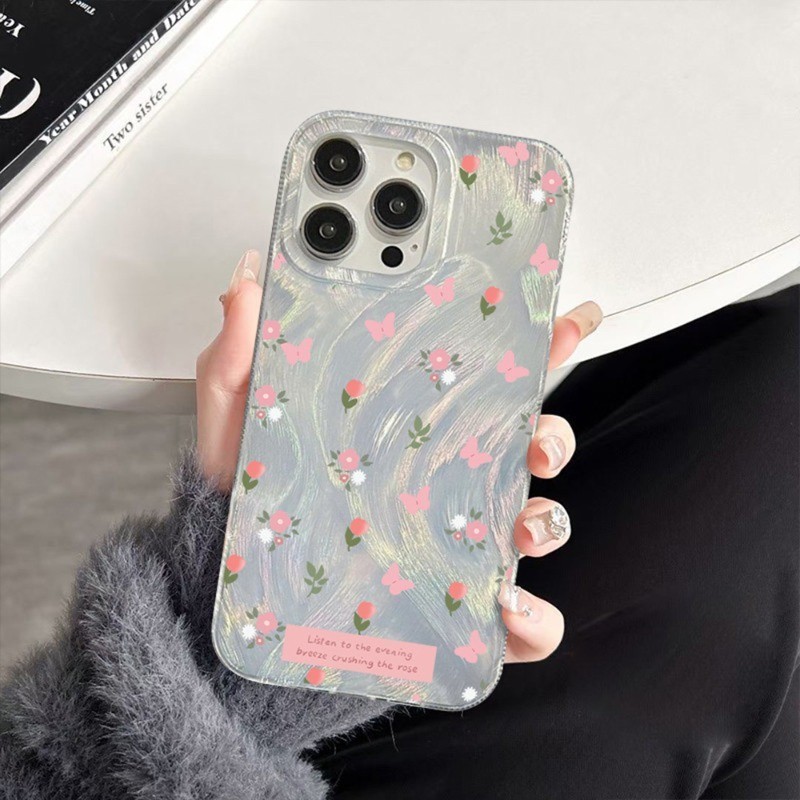 เคสไอโฟน 11 15 pro max Case For iPhone 13 12 11 14 15 Pro Max เคสทรศัพท์ ไอโฟน เคส เคสโทรศัพท์มือถือเส้นด้ายขนนก ดอกไม้