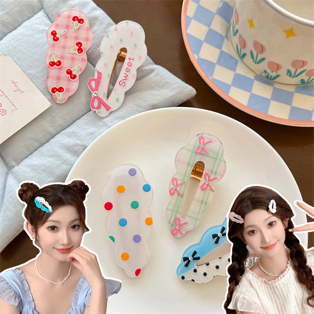 Polka Dot Bow Wave Cloud กิ๊บติดผมสาวหัวใจอเนกประสงค์ Duckbill คลิปคลิปด้านข้าง Hairpin เครื่องประดับผม