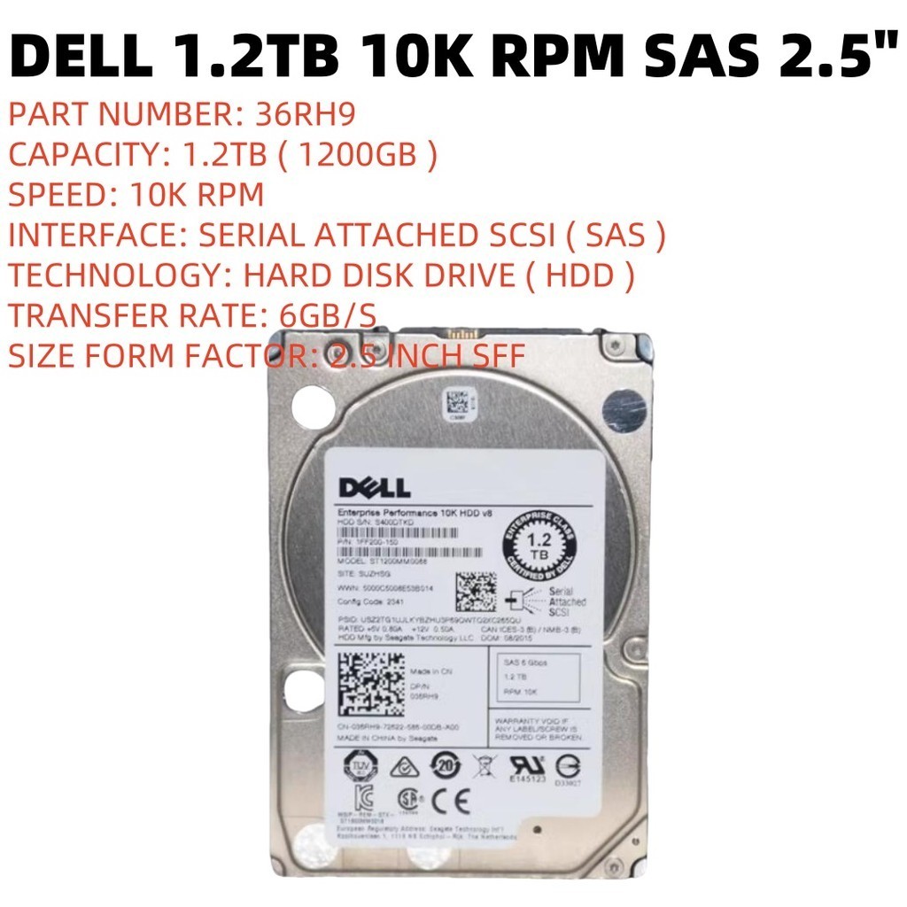 36RH9 036RH9 Dell ENERPRISE 1.2TB 10000RPM 6Gbps 2.5" SAS HDD ฮาร์ดไดรฟ์