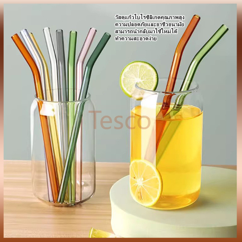 Tesco หลอดแก้วแบบใช้ซ้ำได้/หลอดทนความร้อนเกรดอาหารเป็นมิตรต่อสิ่งแวดล้อม/หลอดงอตรง