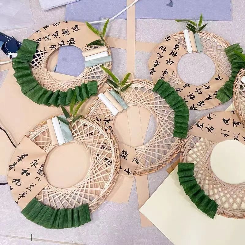 สไตล์แห่งชาติ หวนจวง สไตล์จีนโบราณไม้ไผ่ทอผ้าหมวก ม 国种风环创古风竹蓝料幼儿园假面装饰文化(墙装饰)3.1