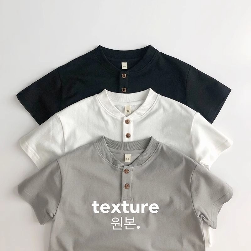 ผ้าฝ้ายแท้ 100% ฤดูร้อนเกาหลีเด็กทารกสีทึบแขนสั้นเสื้อยืดเสื้อโปโลด้านบน