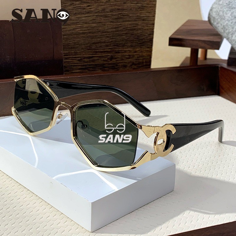 สินค้าพร้อมCOD (San9)2025 แว่นกันแดดโลหะแฟชั่น Polygonal ยุโรปและอเมริกาใหม่สําหรับผู้หญิง