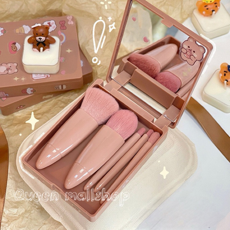 5ชิ้น เซ็ตแปรงแต่งหน้า พร้อมกระจก ขนนุ่ม คุณภาพสูง