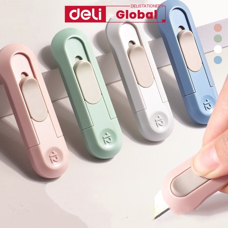 Deli คัตเตอร์จิ๋วใบมีดคม สีแคนดี้น่ารัก ปลอดภัยไม่บาดมือ