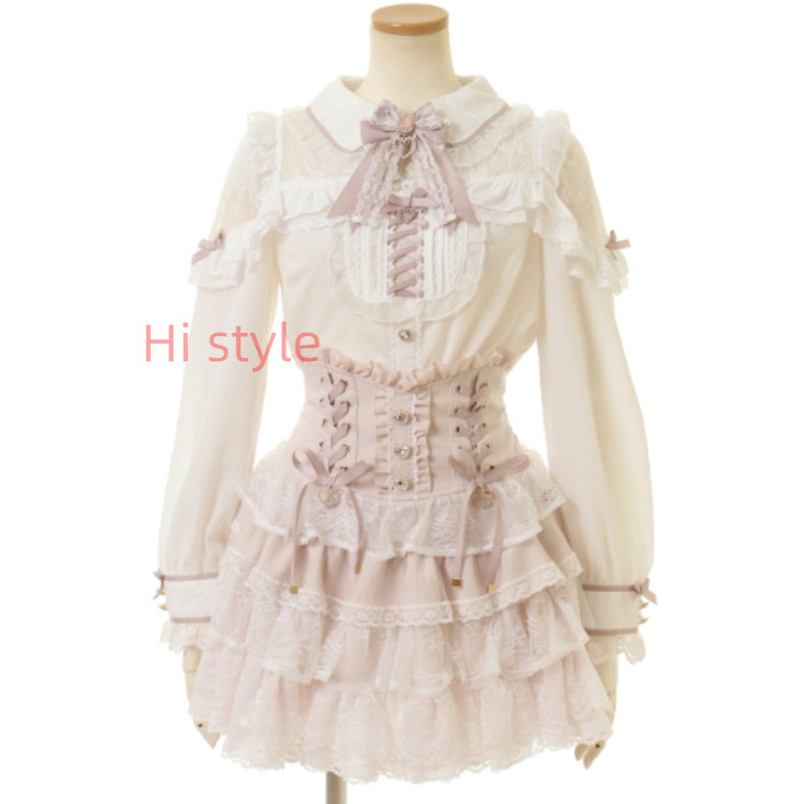 Jirai kei Lizlisa dupes ลูกไม้ Bow เสื้อด้านบนกระโปรง