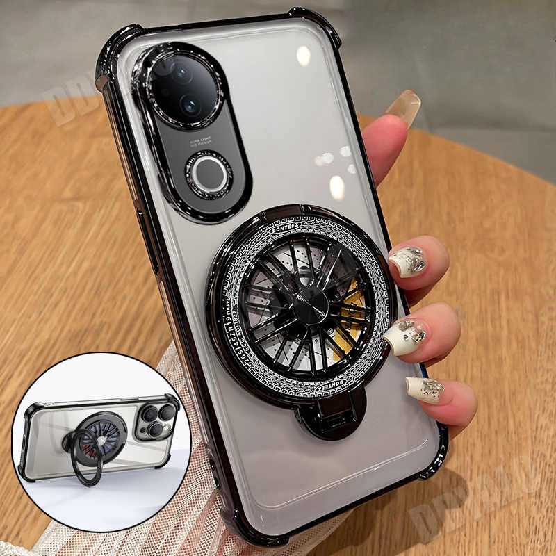 เคสโทรศัพท์เข้ากันได้สําหรับvivo V50 5Gปลอกใสหนาสี่มุมDrop-ResistantกันกระแทกAlleviate Spinner Stand Holderขอบนุ่มชุบTPUโทรศัพท์ปกหลังSDS04