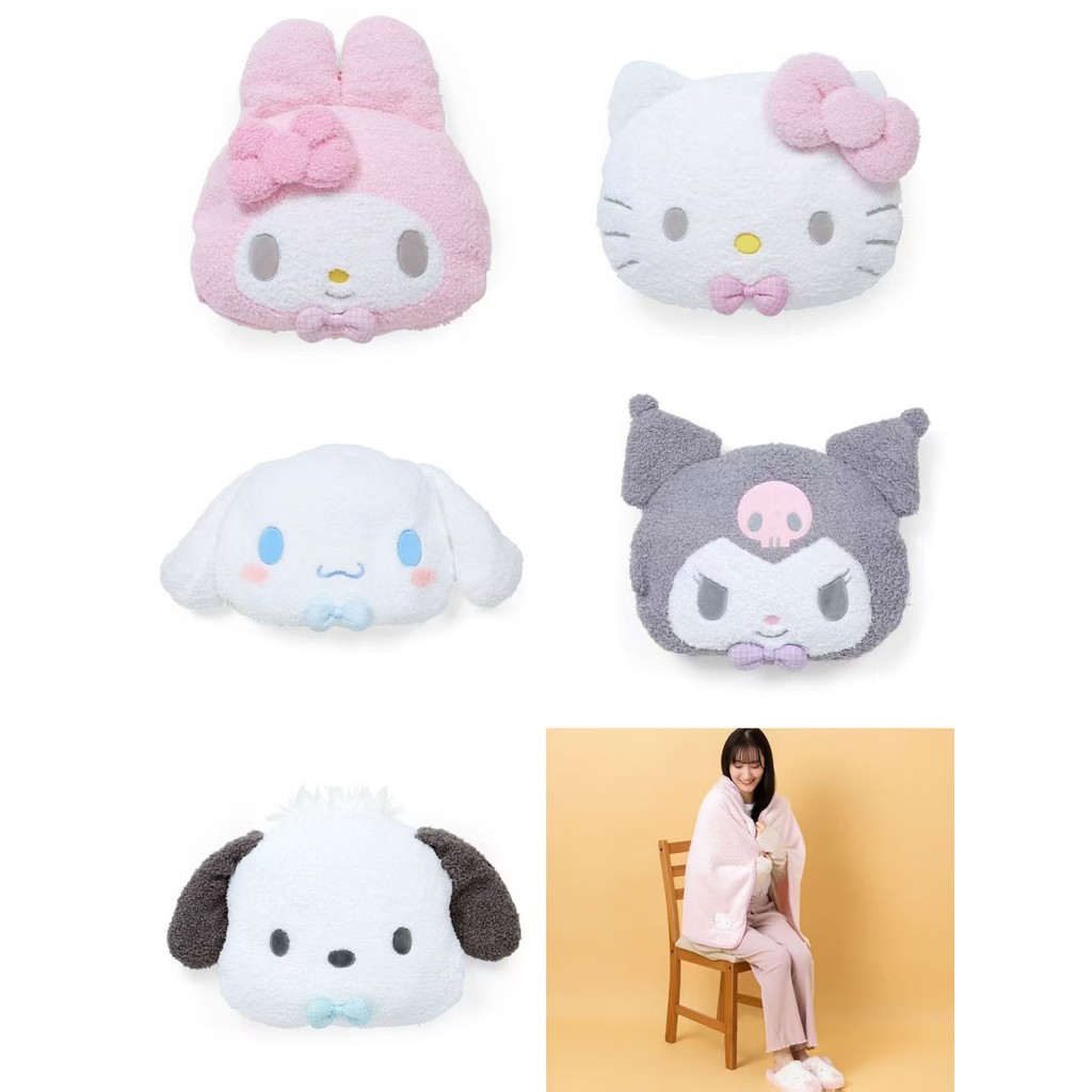 Sanrio Hello Kitty Melody Cinnamoroll Kuromi หมอนตุ๊กตาและผ้าห่มชุด Kawaii น่ารักนุ่ม Cozy เครื่องนอน Comfort ของขวัญสําหรับแฟนๆ