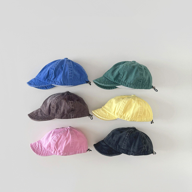 หมวกกันแดดเด็กปีกนุ่มเกาหลีที่เรียบง่ายสีทึบล้างผ้ายีนส์เด็กหมวกเบสบอล