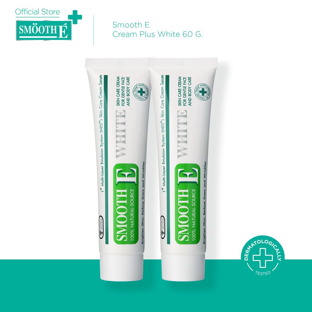 [แพ็คคู่สุดคุ้ม] Smooth E Cream Plus White 60g. สมูทอี ครีมพลัสไวท์ ลดริ้วรอย ผื่นแดง รอยหัตถการ แผลเป็น จุดดำ ปรับผิวใส
