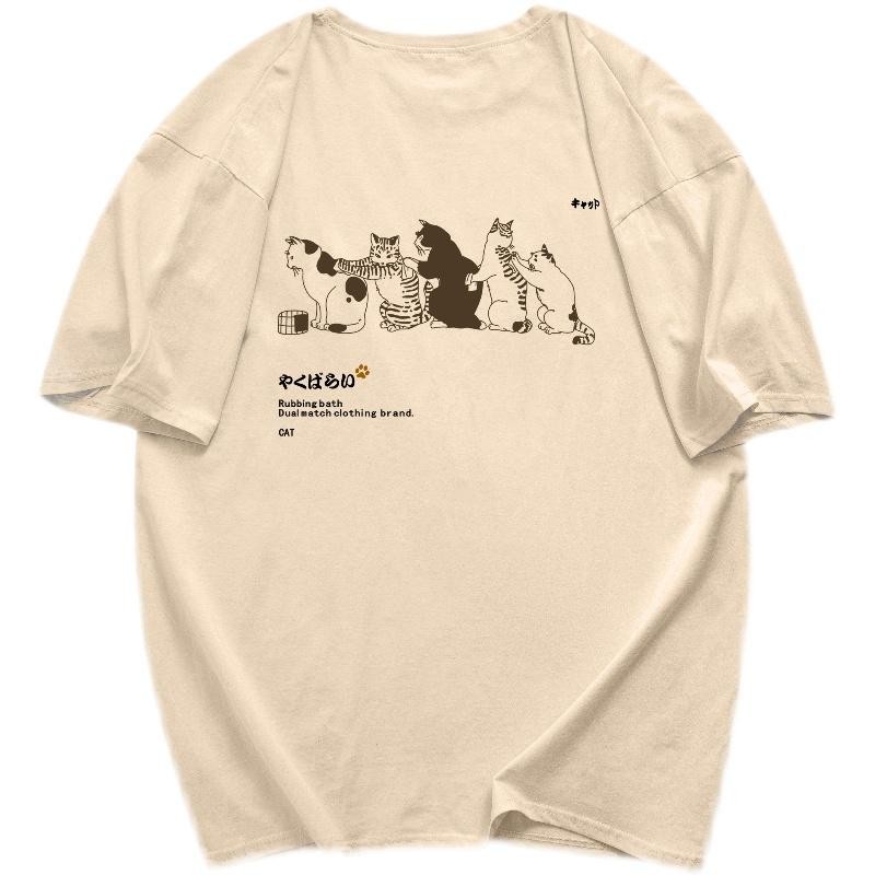 (จัดส่งตลอด 24 ชั่วโมง)เสื้อยืด Oversize ลาย 'Cat Chain Massage' แนวสตรีทสุดเท่ คอตตอน 100% - รูปที่ 3