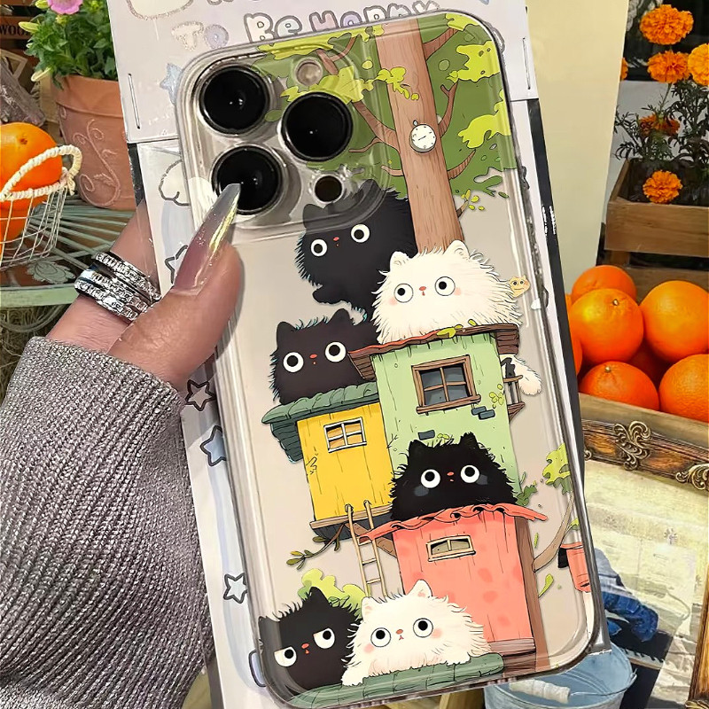 Manga Cat Transparent Phone Case 11 12 13 Promax 14 15 Plus 16 X XR XSMAX