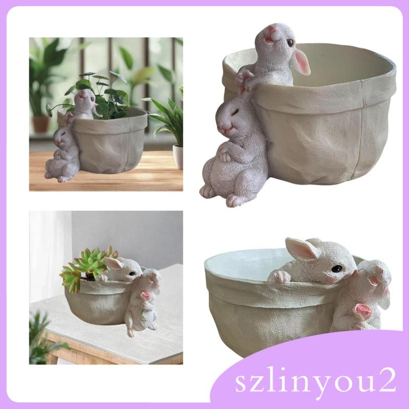 [szlinyou2] กระถางต้นไม้กระถางดอกไม้พร้อมรูปปั้นกระต่าย Photo Prop เครื่องประดับทํามือ – โปรปัง