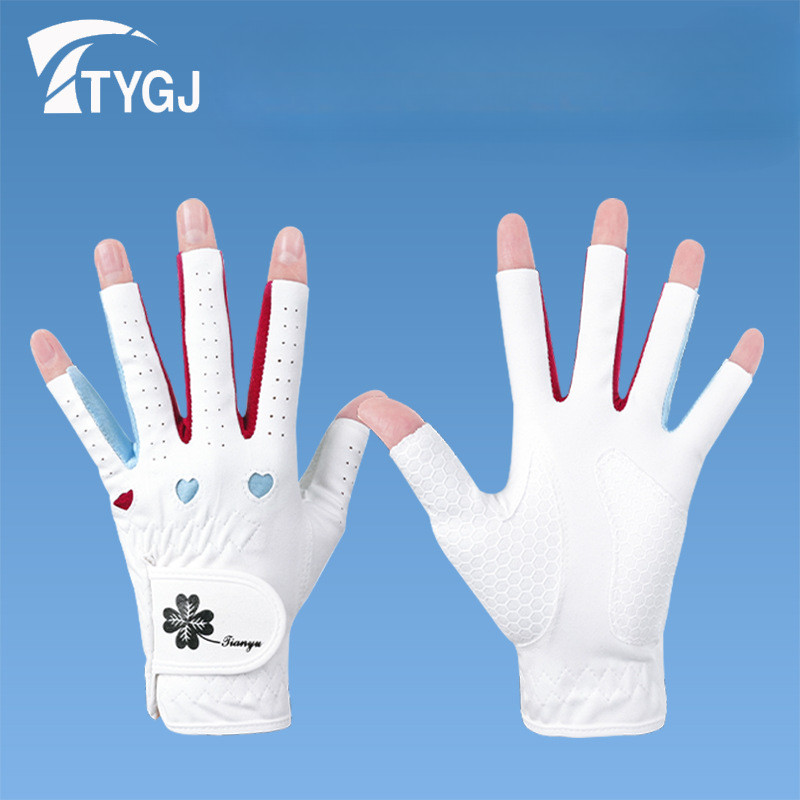 TTYGJ ถุงมือกอล์ฟผู้หญิงถุงมือไมโครไฟเบอร์นิ้วมือป้องกันแสงแดดทนต่อการขัดถูล้างทำความสะอาดได้