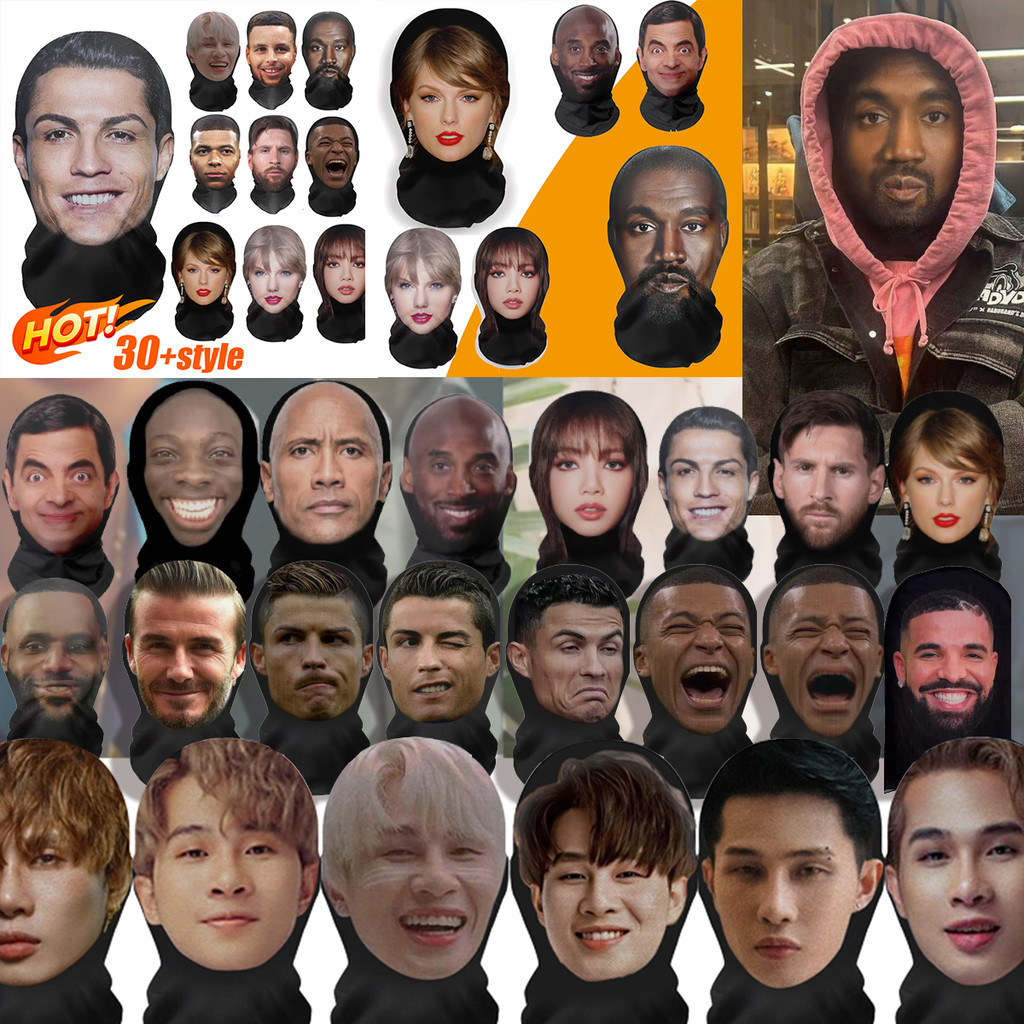 หน้ากากเต็มใบพร้อมตาข่ายยืดหยุ่นสำหรับฮาโลวีนและคอสเพลย์ ออกแบบ3D พิมพ์ภาพของCR7, Messi และTaylor Sw
