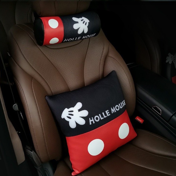 ที่หุ้มพวงมาลัยรถยนต์ระดับพรีเมียมพร้อมการพิมพ์ดิจิตอลการ์ตูนน่ารักหนังและหนังชุดพนักพิงศีรษะมิกกี้เมาส์ - รูปที่ 2