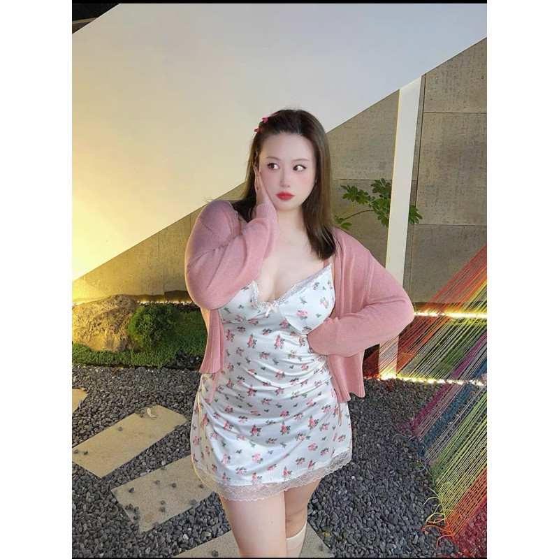 ชุดนอนน่ารักสาวอวบอ้วน ลายดอกไม้ ชุดนอนสายเดี่ยว - รูปที่ 3