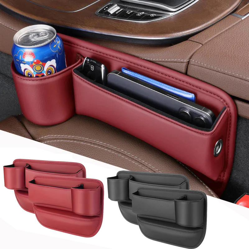 Universal Car Seat Gap Organizer Seat Gap Storage Bag with Cup Holder PU Leather Multifunctional Storage Box Car Interior Accessories