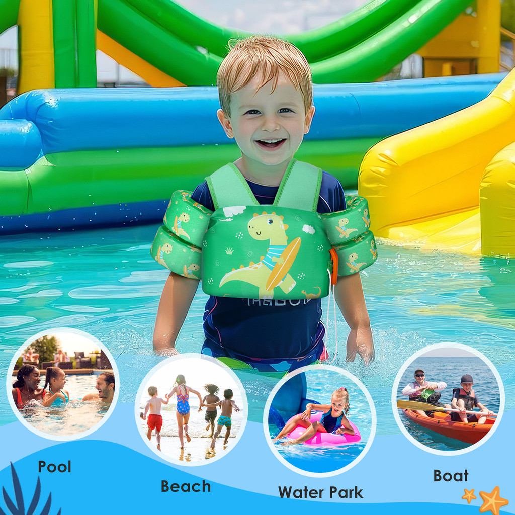 โมโค 30-60 ปอนด์เด็กวัยหัดเดิน ลอย เสื้อกั๊กว่ายน้ําพร้อมสายรัดกันลื่นหัวเข็มขัดและนกหวีดสําหรับเด็ก,ปีกน้ําว่ายน้ําการ์ตูน - รูปที่ 5